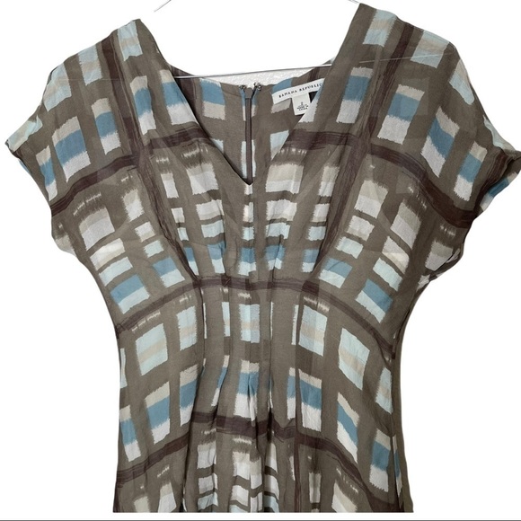 Banana Republic Gray Blue Window Pane Silk Full Liner Dress 2 - Picture 2 of 8